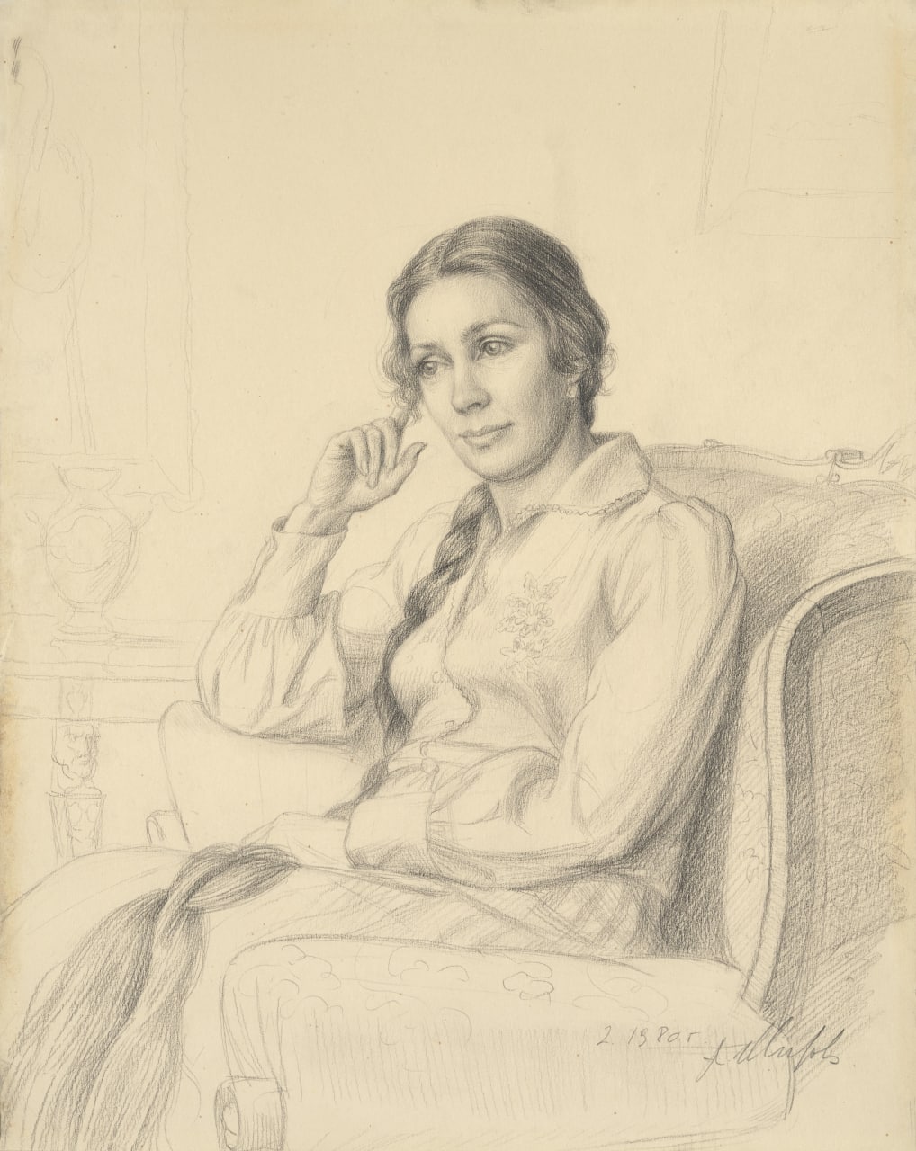 Портрет Инны Тяжельниковой. Бумага, карандаш. 1980 г.